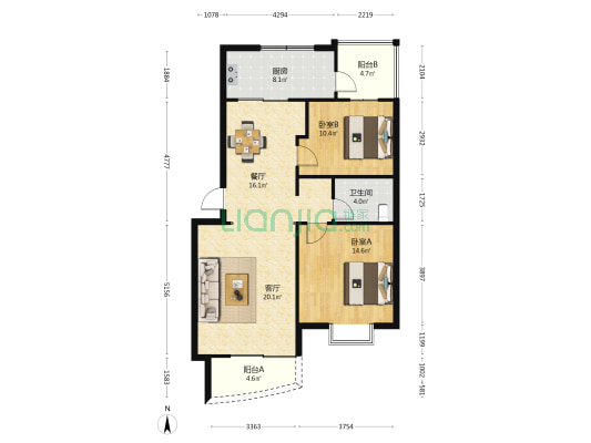 腾龙苑 2室2厅1卫 98平方