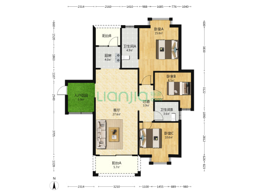 盛世豪庭 3室1厅2卫 114平方
