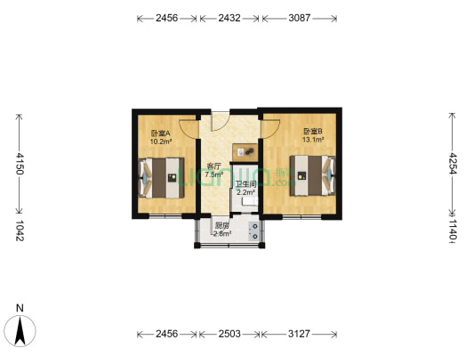 龙江东社区 2室1厅1卫 47平方