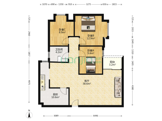 多伦多翠邸 3室1厅1卫 110平方