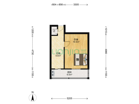 黑牛城道 1室0厅1卫 24平方