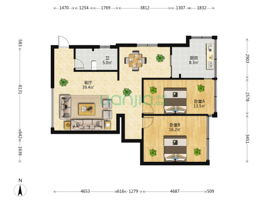 东陆大厦 2室1厅1卫 84平方