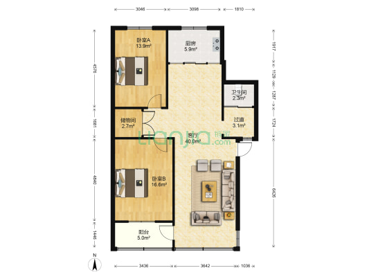 绿都花苑 2室1厅1卫 101平方