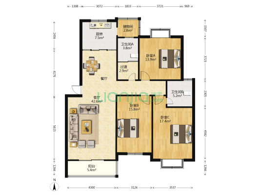电力佳园 3室1厅2卫 140平方