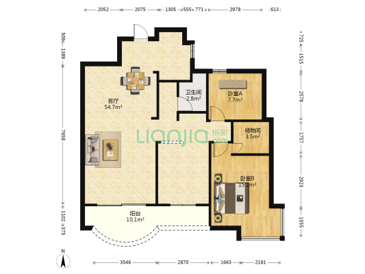 美伦浩洋丽都A区 2室1厅1卫 120平方