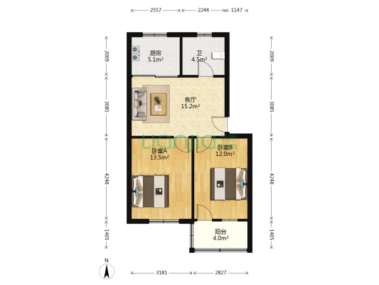 飞虹新村北区 2室1厅1卫 64平方