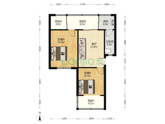 华金大道二段126号 2室1厅1卫 70平方