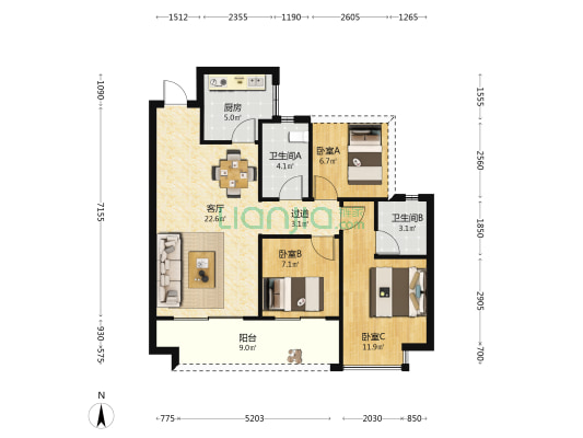 北投·观江博园 3室1厅2卫 94平方