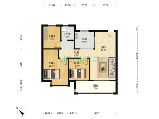 中冶锦绣和鸣 3室1厅1卫 89平方