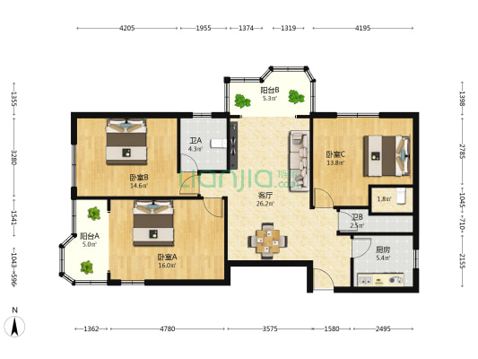 金殿苑 3室1厅2卫 138平方