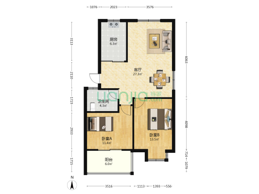 长岭路 2室1厅1卫 86平方