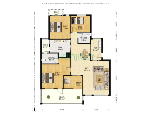 万科东郡 4室1厅2卫 122平方