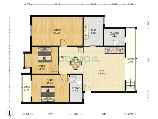 人和苑 2室1厅2卫 143平方