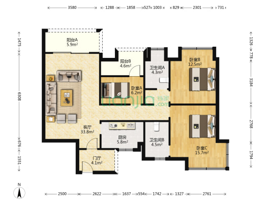 东御佲家 3室1厅2卫 114平方