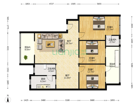 青年东路北 3室2厅2卫 138平方