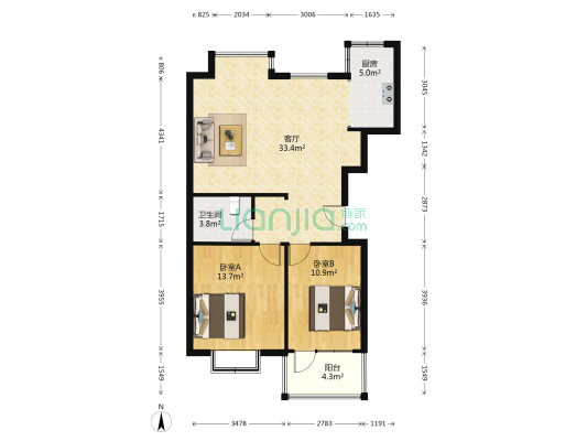 丁香南苑 2室1厅1卫 96平方