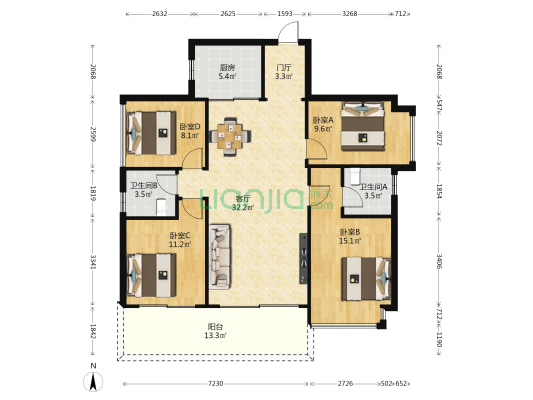 碧桂园·瑜璟臺 4室1厅2卫 127平方