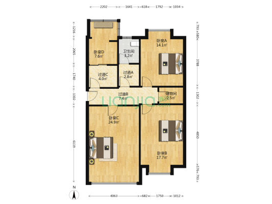 绿海商务学院 4室0厅1卫 105平方