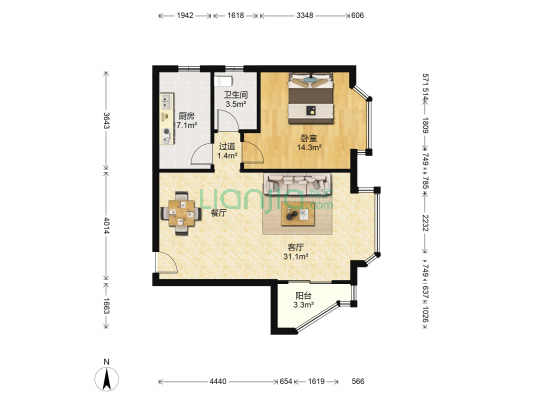瑞纳花园 1室1厅1卫 131平方