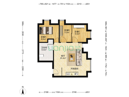 沿海国际中心 3室1厅1卫 79平方