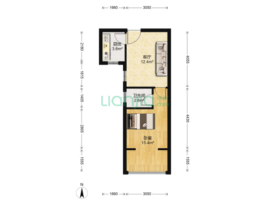 金港华庭 1室1厅1卫 46平方