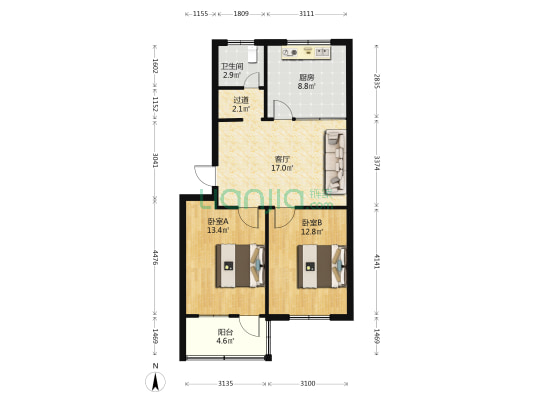 一建公司家属院北院 2室1厅1卫 86平方