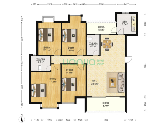 碧桂华庭 4室1厅2卫 138平方