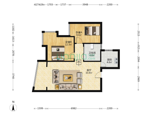 龙门皓月 2室1厅1卫 77平方