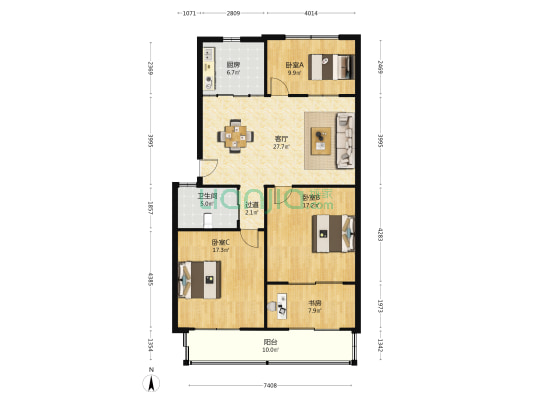 润佳建材城 4室1厅1卫 115平方