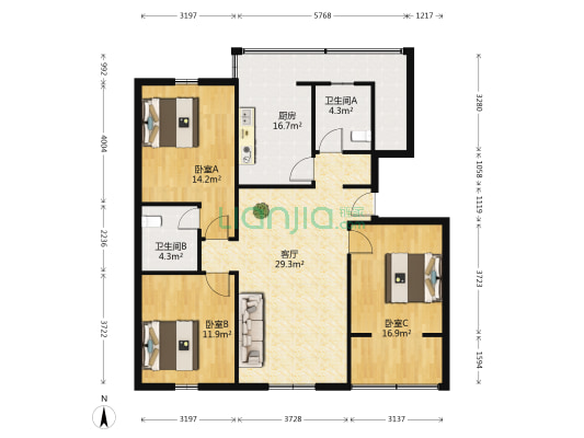 翠湖名苑 3室1厅2卫 121平方