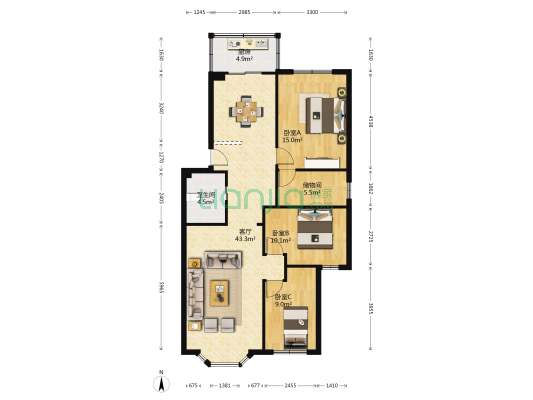 清江小雅 3室1厅1卫 113平方