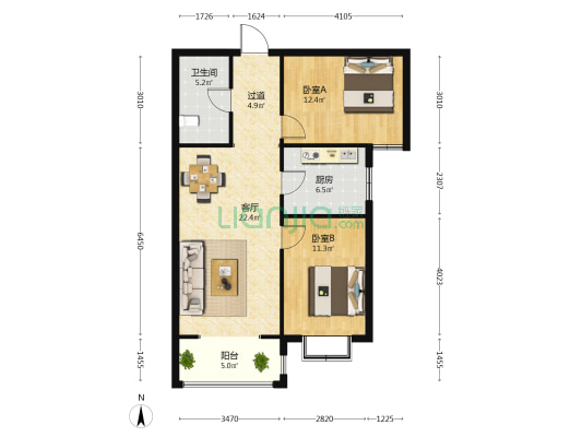 美景城 2室1厅1卫 95平方