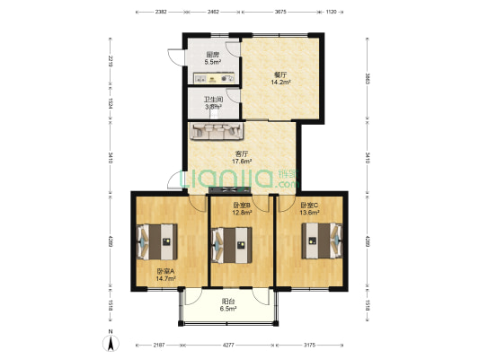 钟亭路5号 3室2厅1卫 91平方