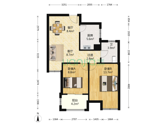 慧和家园 2室2厅1卫 77平方