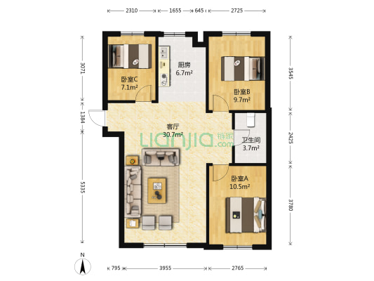 万龙世纪城 3室1厅1卫 109平方