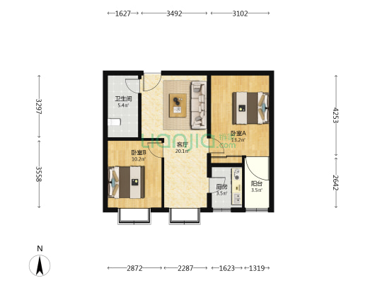 北花园小区2号院 2室1厅1卫 86平方