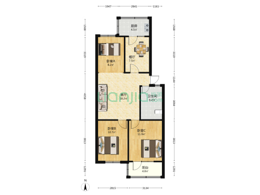 锦纶厂家属院 3室2厅1卫 85平方