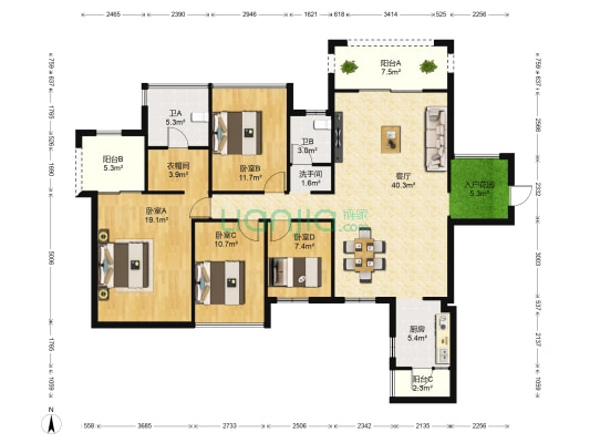 瀚林美筑 4室1厅3卫 142平方