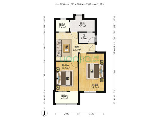 化工厂家属院 2室1厅1卫 61平方