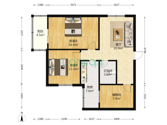 兴华北西小区 2室1厅1卫 84平方