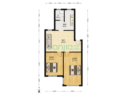 北山嘉苑 2室1厅1卫 76平方