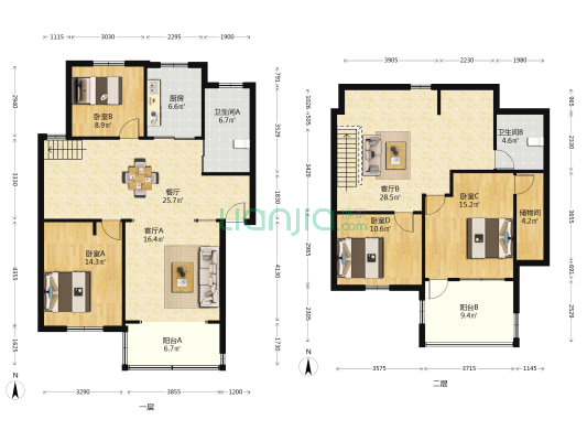西南公寓 4室3厅2卫 151平方