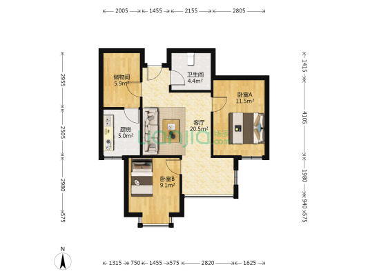 花香小镇 2室1厅1卫 82平方