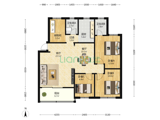 南航花园 3室2厅2卫 98平方