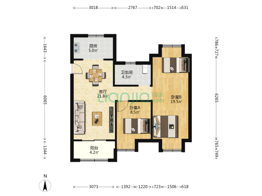 金辉·优步学府 2室1厅1卫 87平方