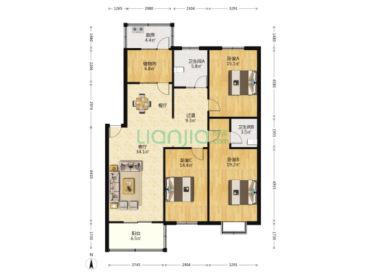 二水北园 3室1厅2卫 138平方