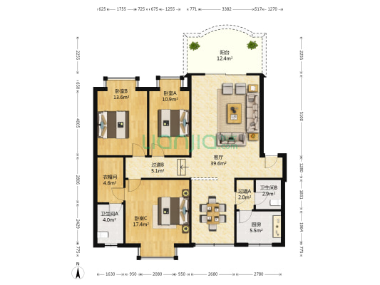 园丁路（长寿）） 3室1厅2卫 131平方