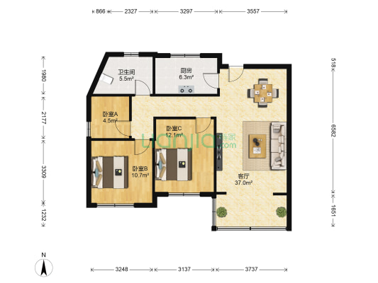 正荣大湖之都四号岛居 3室1厅1卫 89平方