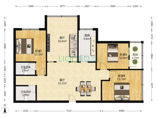 香桂苑 3室2厅2卫 120平方