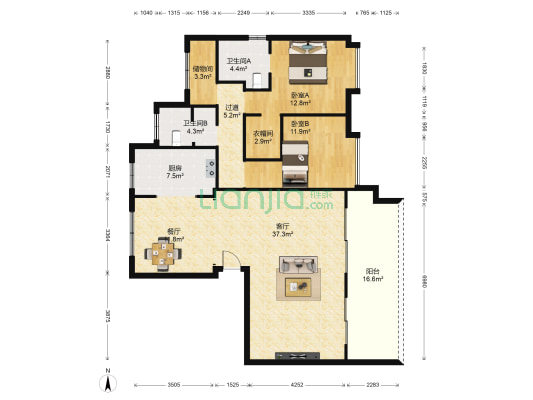 南湖里 2室2厅2卫 156平方